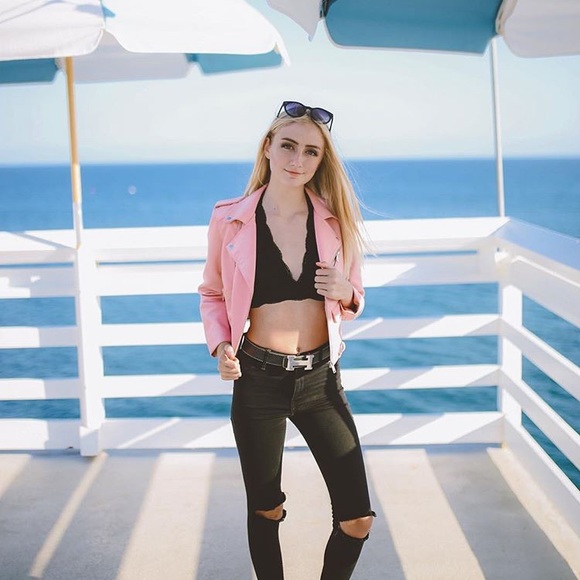 Bubblegum pink leather jacket - Picture 1 of 4